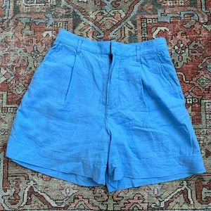 Abercrombie Light Blue 6 Inch Linen-Blend Tailored Shorts High Waist Size Small